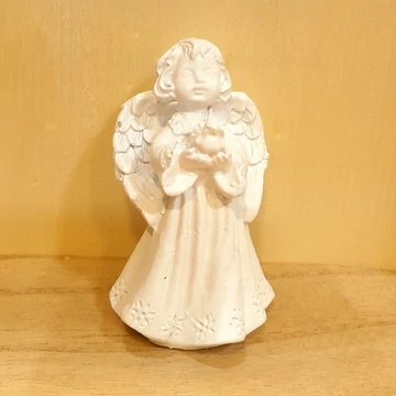 Galambot tartó fehér angyalka, magassága: 6,5 cm