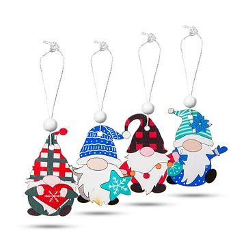 Karácsonyfadisz - akasztható, fa manók, 4 db/szett. Mérete: 4x7 cm