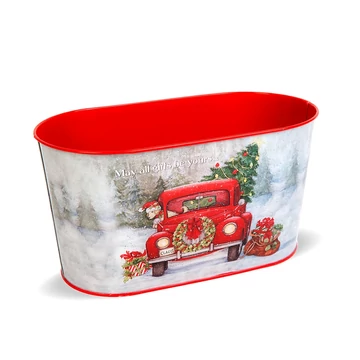 Karácsonyi fém kosár, autós. Mérete: 23x11,5x11,5 cm