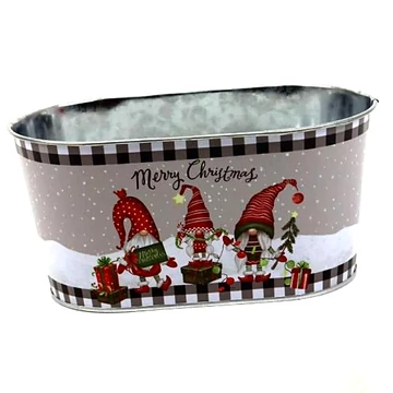 Karácsonyi fém kosár, manós. Mérete: 19,5x11x9,5 cm