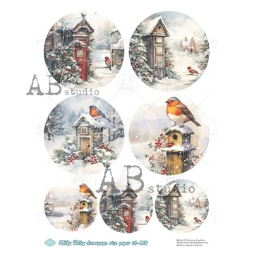 Rizspapir - téli kerek képek, 7 kép