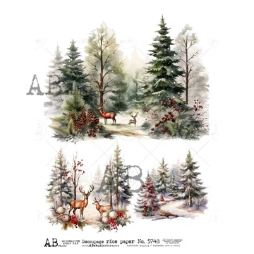 Rizspapir - havas téli táj őzekkel