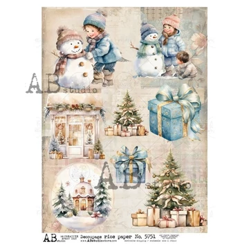 Rizspapir - hóembert épitő gyerekek, ajándékok, karácsonyfák