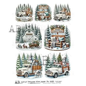 Rizspapir - téli táj házakkal, 7 kép