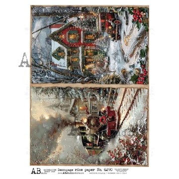 Rizspapir - karácsonyi mozdony és ház