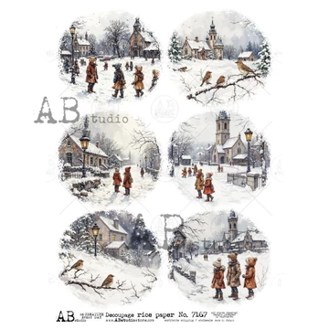 Rizspapir - 6 kerek téli kép. 