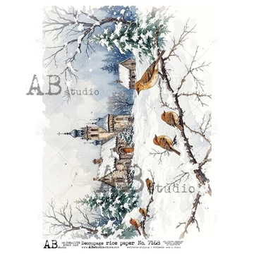 Rizspapir - templom madarakkal