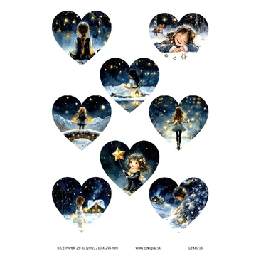 Rizspapír - kislány csillagokkal, nyolc sziv