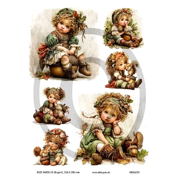Rizspapír - aranyos kislány mókussal, makkal
