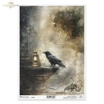 Rizspapír - gótika, holló olajlámpással