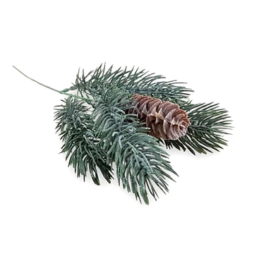Mű csillámos ezüstfenyő szál tobozzal, zöld. Mérete: 32 cm