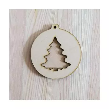 Natúr fa karácsonyfadísz, két részes, fenyőfa. Átmérő: 85 mm
