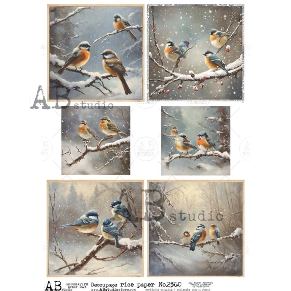 Rizspapir - cinkék és vörösbegyek havas ágon