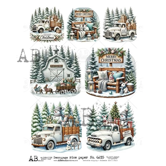 Rizspapir - téli táj házakkal, 7 kép