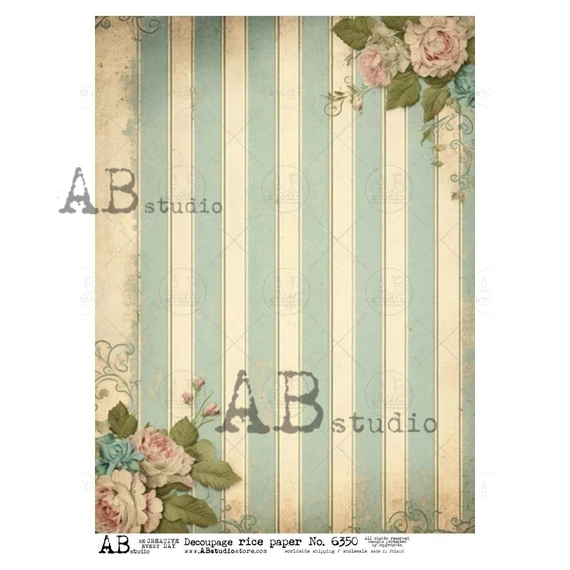 Rizspapir - vintage rózsák csikos háttéren