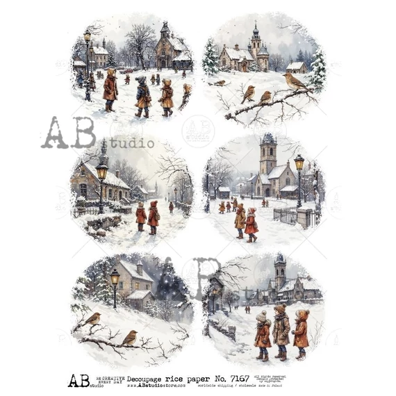 Rizspapir - 6 kerek téli kép. 