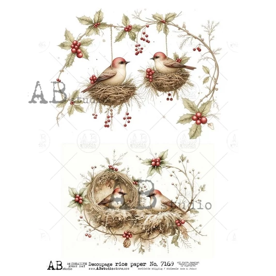 Rizspapir - madárkák fészekben