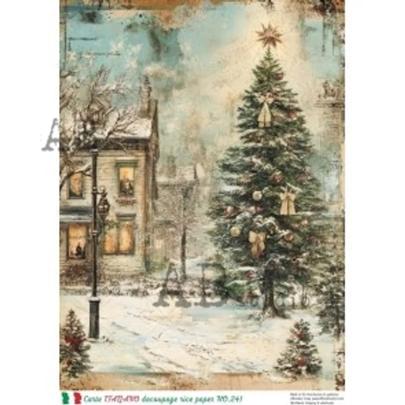 Rizspapir - havas utca fenyővel