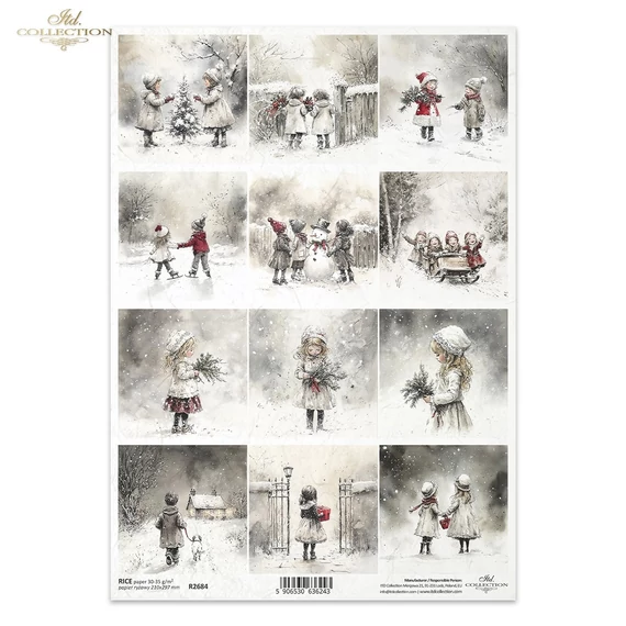 Rizspapír - hóban játszó gyerekek