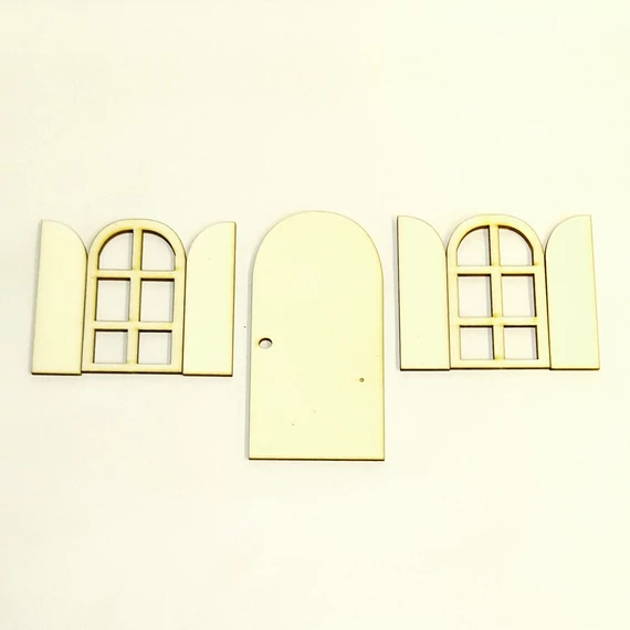 Ajtó 2db spalettás ablakkal. Ajtó mérete: 60x120x3 mm, ablakok mérete: 45x75x3+3 mm