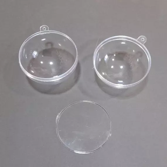 Átlátszó akril gömb, három részes. Átmérő: 10 cm