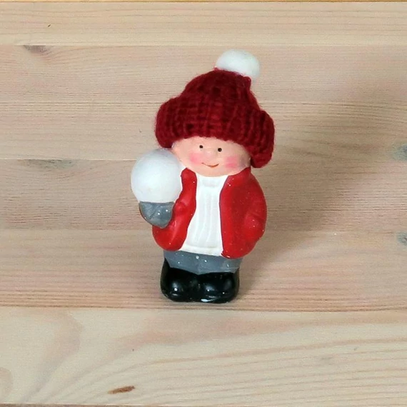 Kötött sapkás hógolyós figura, mérete: 45x80x45 mm