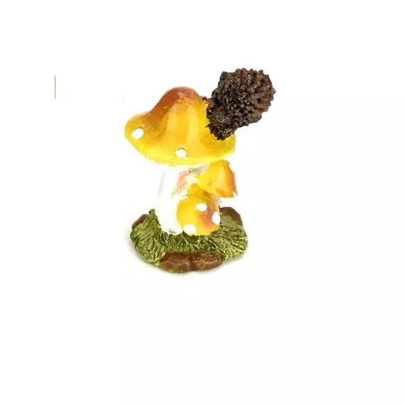 Mini kerámia sárga pöttyös gombák sünivel, mérete: 40x60 mm